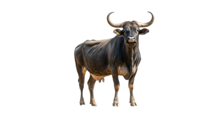 Strong black bull standing confidently outdoors