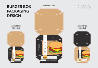 Burger Box Design, Burger Box Packaging Template Design, Burger Box Die Cut Line, Ready For Print