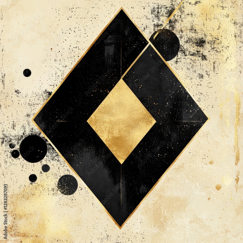 Poster geometric abstraction: an abstract composition featuring intersecting black and gold geometric shape