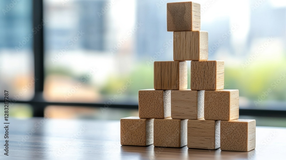 Poster a stack of wooden blocks on a table