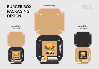 Burger Box Design, Burger Box Packaging Template Design, Burger Box Die Cut Line, Ready For Print
