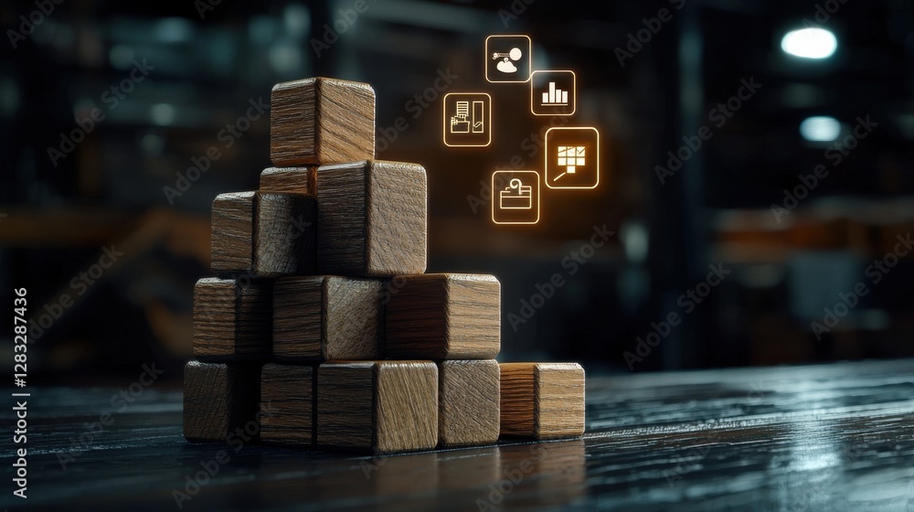 Aufkleber a stack of wooden blocks with a graphic of a graph on top