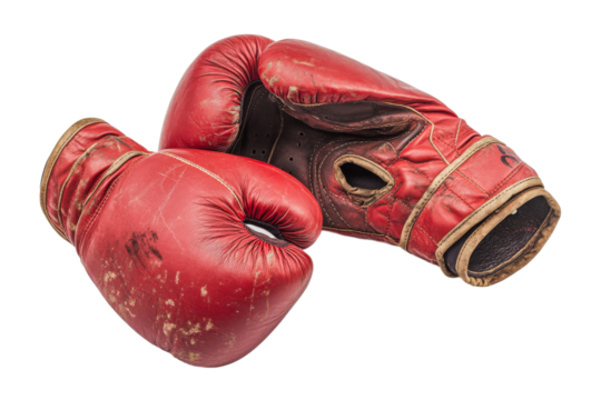 Vintage red boxing gloves resting on a surface - Powered by Adobe