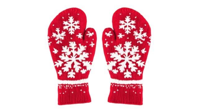 Cozy red mittens with snowflake patterns displayed