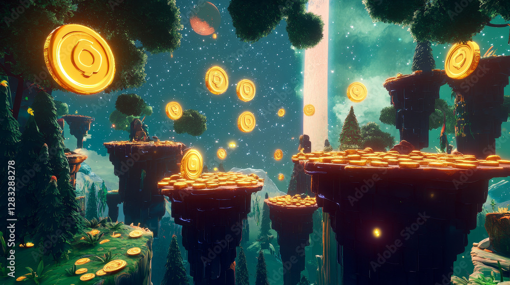 Poster vector game space background landscape. cartoon planet in galaxy for arcade videogame. 2d ui level m