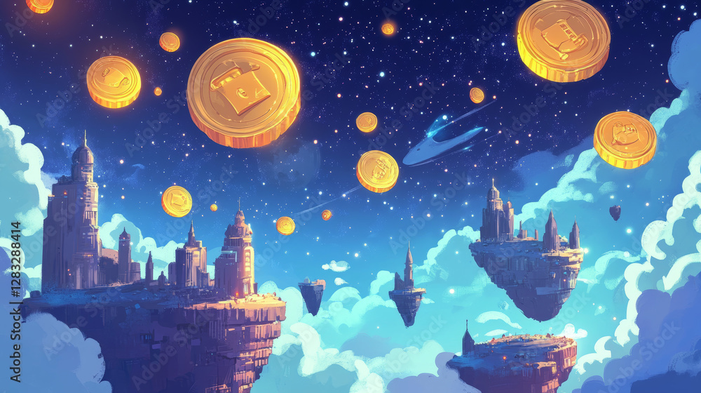 Poster vector game space background landscape. cartoon planet in galaxy for arcade videogame. 2d ui level m