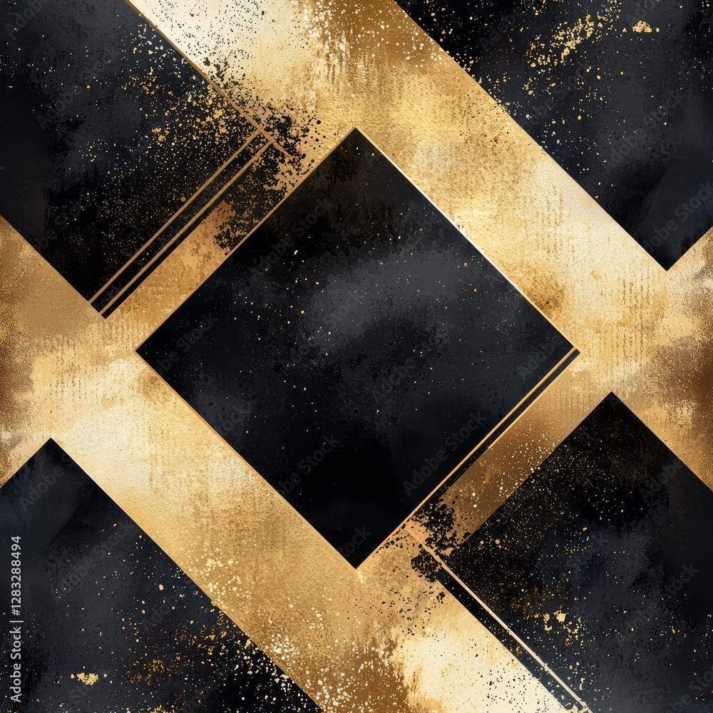 Poster gold and black geometric abstract: a captivating abstract pattern featuring intersecting black and g