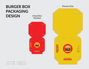 Burger Box Design, Burger Box Packaging Template Design, Burger Box Die Cut Line, Ready For Print