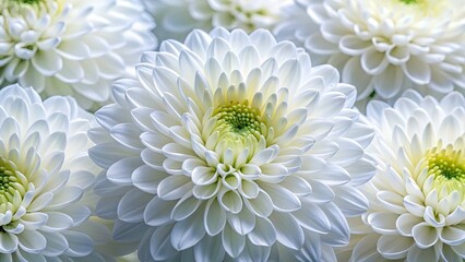 Elegant white chrysanthemum blooms, captured in high-resolution macro photography, following the rule of thirds.