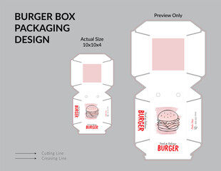 Burger Box Design, Burger Box Packaging Template Design, Burger Box Die Cut Line, Ready For Print