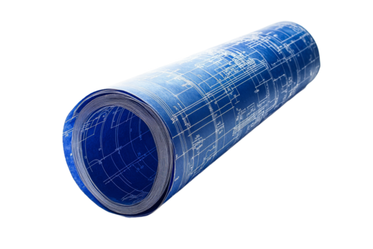 Rolled up blueprints ready for site