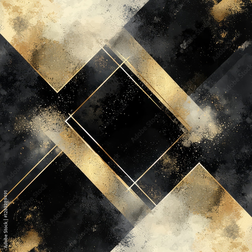 Poster golden geometric abstraction: an opulent composition of intersecting geometric shapes in a sophistic