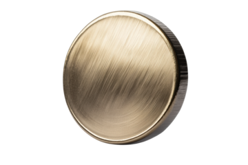 Flying bronze coin captured in mid-air motion, cut out