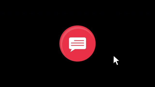 Animation of a YouTube comment button with an arrow click effect. Isolated on a black background with an alpha channel.
