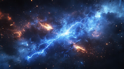 Lightning hit ground or floor with burst vfx effect. Cartoon vector illustration set of thunder bolt with flash and blue energy light. Power electric strike with ray and smoke clouds for game design.