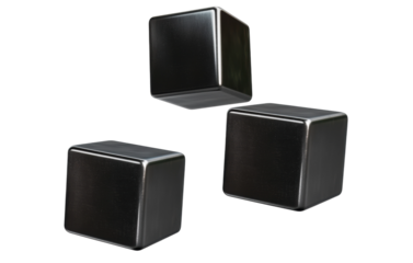 Flying luxury shiny cubes in mid-air display, cut out