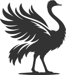 Ostrich standing with wings slightly spread animal vector silhouette