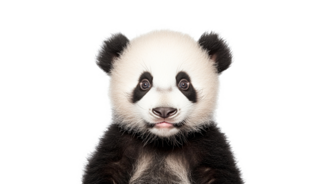 Adorable panda cub poses for the camera indoors