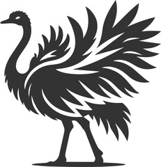 Ostrich standing with wings slightly spread animal vector silhouette
