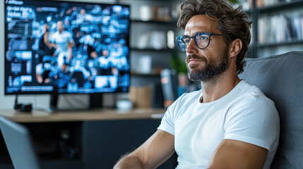 Fototapeta premium sports analyst focused on soccer tactics while analyzing data on screen