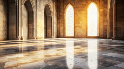 Obraz premium Grand Interior of Historic Cathedral with Warm Sunlight Streaming In