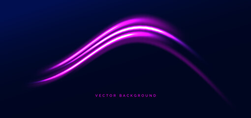 Abstract neon pink wave rays on dark blue background. Speed motion moving concept.