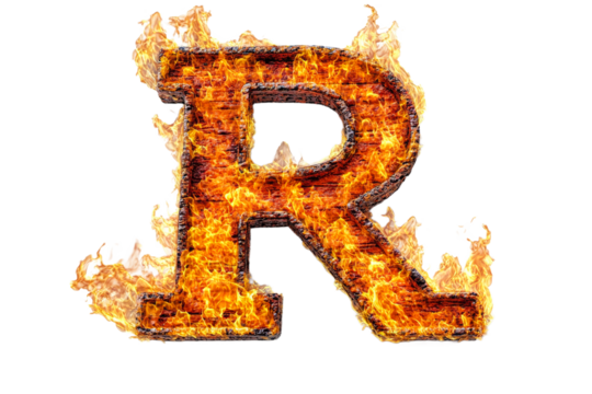 Burning letter R in flames during creative design