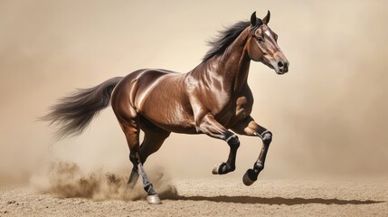 Fototapeta premium Galloping Horse In Motion, Strength And Elegance Shown. Power And Speed.