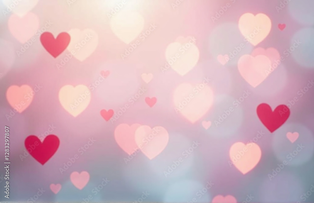 Leinwandbilder Soft Pastel Tones On A Blurred Background Are Paired With Heart Shapes And Bokeh Lighting Effects To Create A Whimsical Atmosphere. 00001