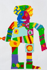 Colorfully creative abstract human figure artwork using cut geometric shapes