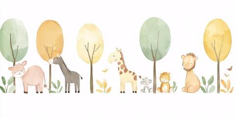adorable watercolor animal illustration for kids decor and educational materials