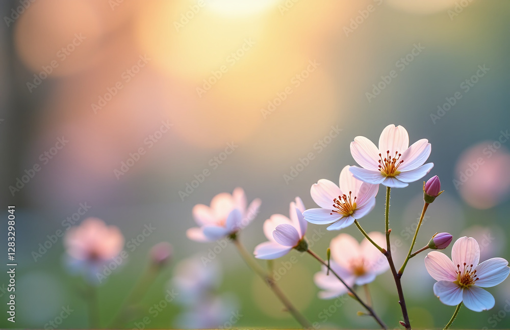 Poster soft focus photograph of a serene abstract background featuring vibrant colors and delicate spring f