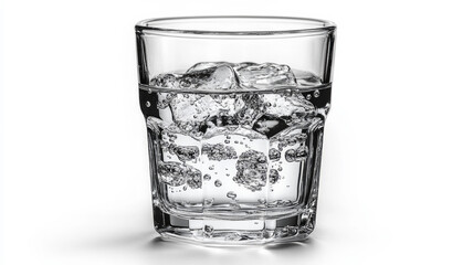 A glass of water with ice cubes in it