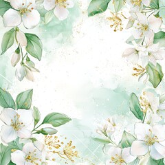Fototapeta premium Jasmine blossoms: Delicate jasmine flowers bloom gracefully, their pristine white petals contrasted by soft green leaves. The frame composition captures the vibrant colors of nature.