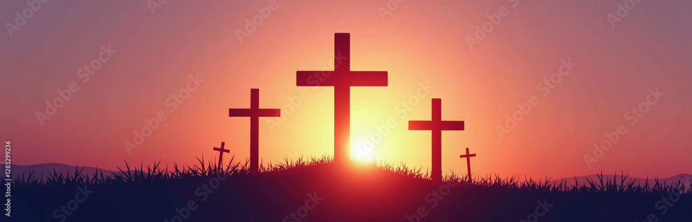 Poster Silhouettes Of Three Crosses Are Used As A Common Easter Motif In Various Forms Of Art And Design Created With Ai Tools. 00001