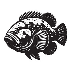 Deep-sea Goliath Grouper silhouette, ideal for marine lovers - Goliath Grouper illustration - Minimalist Goliath Grouper vector - Fish silhouette
