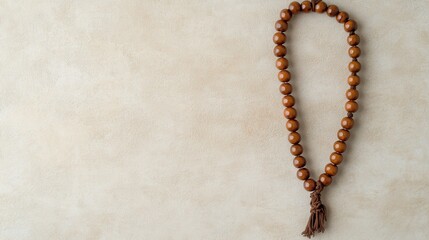 Wooden Beads Necklace on a Light Brown Textured Background