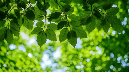 Obraz premium Close Up Green Leaves Sunlight Forest Background