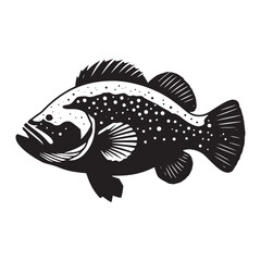Dramatic Goliath Grouper silhouette, full of contrast and depth - Goliath Grouper illustration - Minimalist Goliath Grouper vector - Fish silhouette
