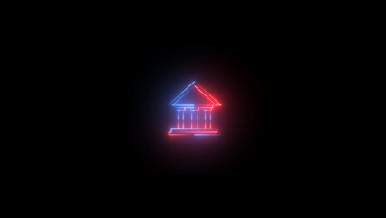 Neon Glowing Bank building icon background. neon bank icon.
