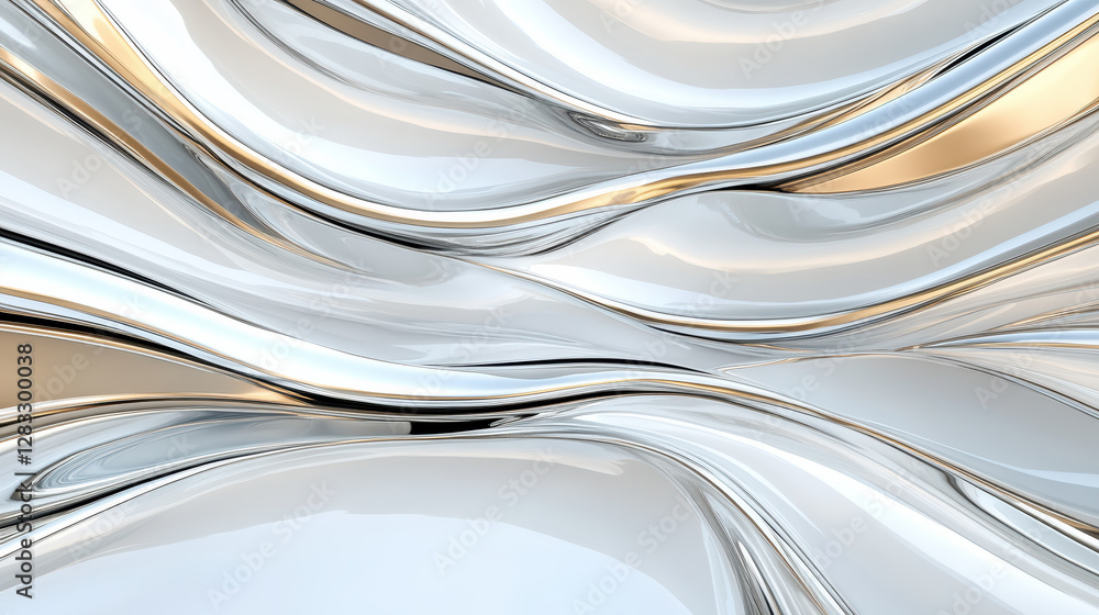 Poster futuristic abstract 3d sculpture with metallic texture and smooth curves
