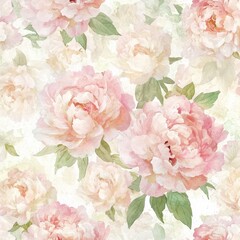 Ethereal Bloom: A seamless pattern of delicate pink peonies, with soft watercolor style, evoking feelings of spring and gentle beauty.
