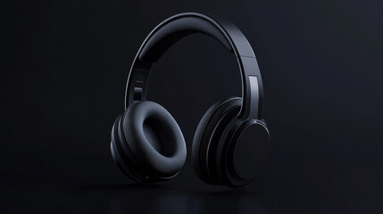 3d vector isolated dj headset with neon light. Realistic set of black headphone icon. Portable wireless phone device for deejay. Gadget mockup for entertainment front and side view dark concept.