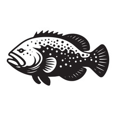 Shadowed Goliath Grouper silhouette, deep contrast and bold design - Goliath Grouper illustration - Minimalist Goliath Grouper vector - Fish silhouette
