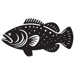 Dynamic Goliath Grouper silhouette, a powerful marine design - Goliath Grouper illustration - Minimalist Goliath Grouper vector - Fish silhouette

