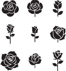 A vector silhouette rose icon Set