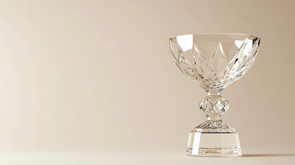 Glass shiny trophy on a white background. Crystal glass empty trophy. Glossy transparent prize for award illustration. Collection of vector illustrations of modern prizes. EPS 10.
