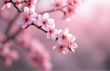 Fototapeta premium Nature Blended With Soft Pink Hues Of A Blossoming Tree Against A Blurred Springtime Art Backdrop. 00002