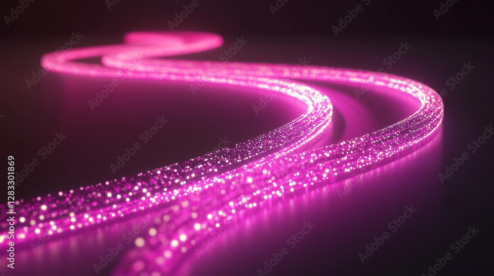 Poster pink neon wave line with light glow effect on dark background. abstract vector bg with curve magic e