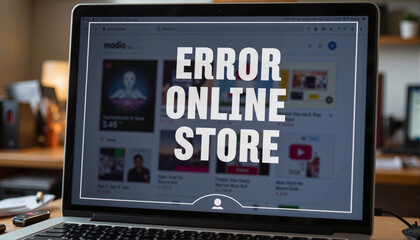 Blurred computer screen displaying error messages in home office, frustration